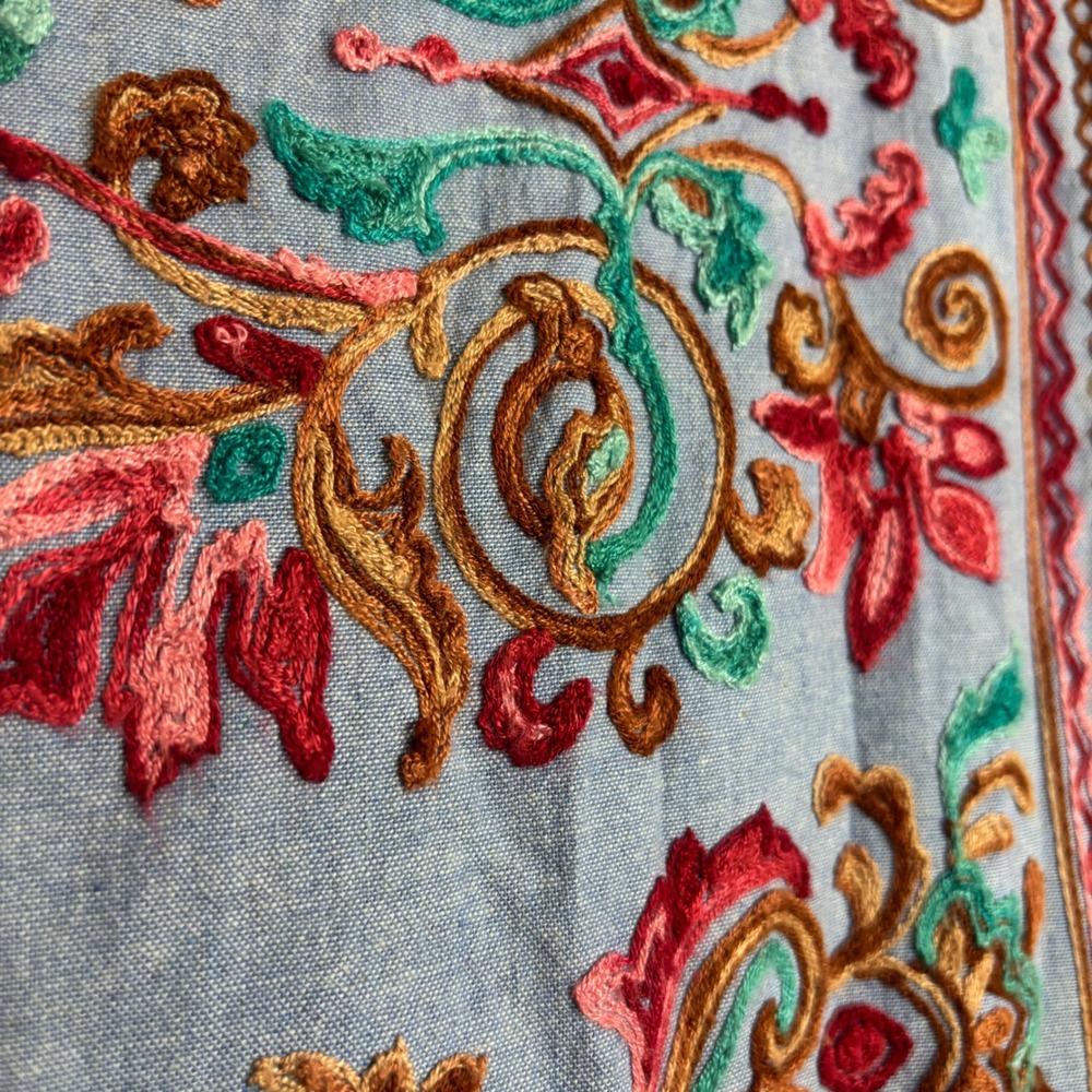 Umgee Kimono Wrap Womens S/M Blue Embroidered Floral Boho Festival Coastal Folk - Picture 9 of 13